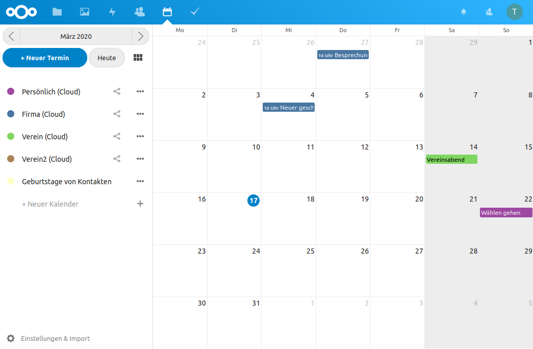 Nextcloud Kalender im Browser