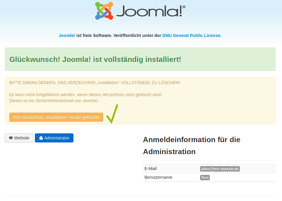 Joomla Installationsverzeichnis wurde gelöscht