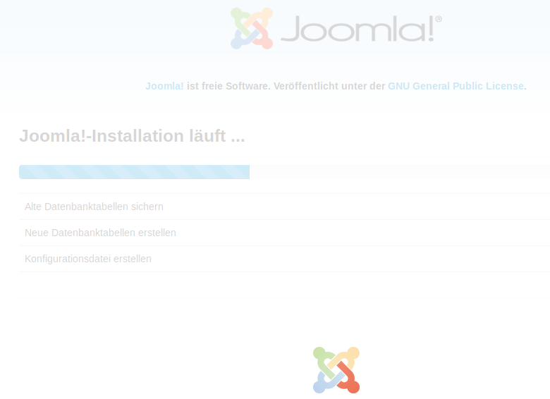 Joomla Installation läuft