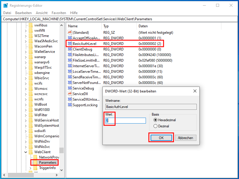 Registrierungseditor (regedit) von Windows 10
