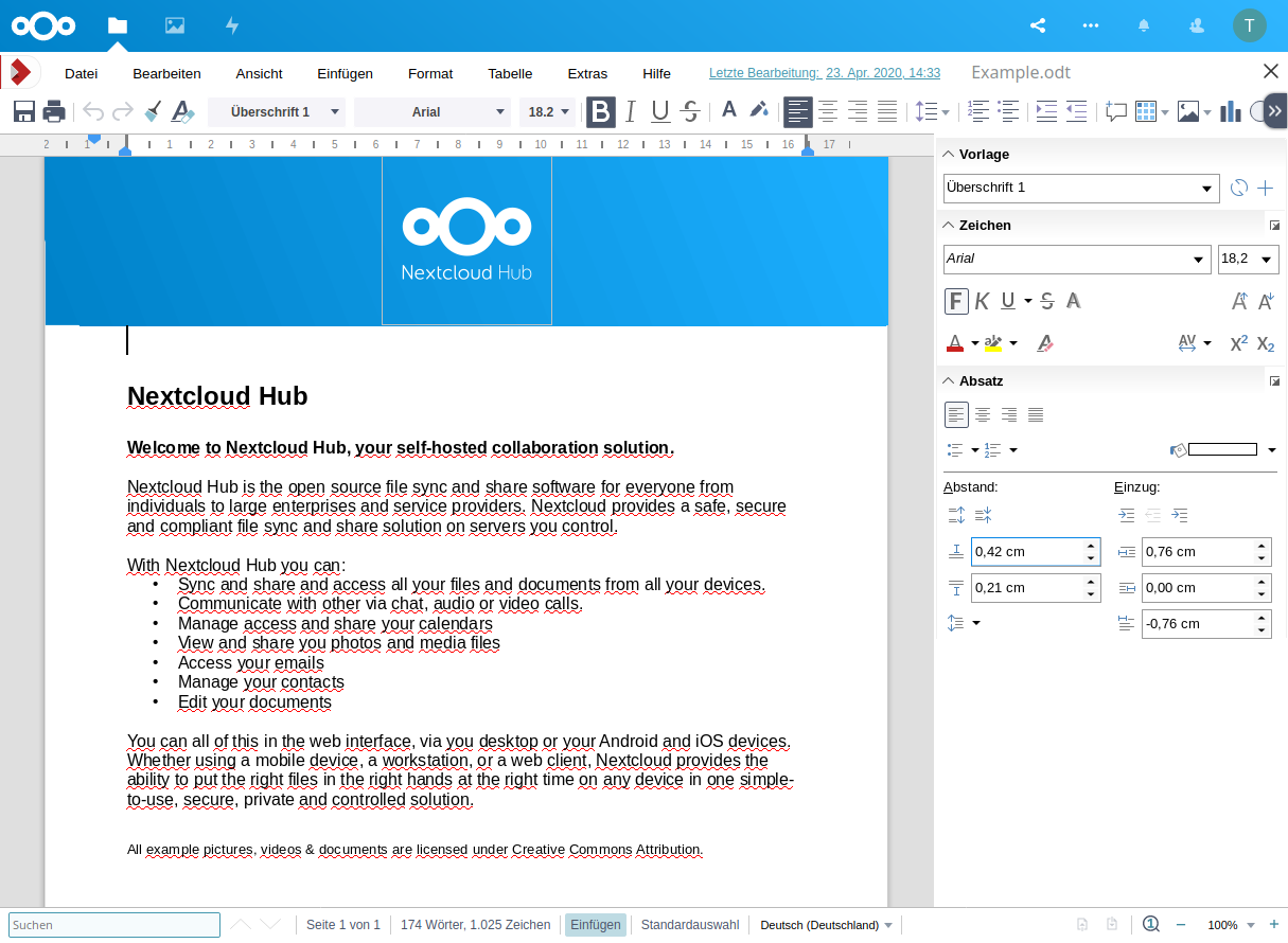 Collabora Online Office im Browser, innerhalb von Nextcloud
