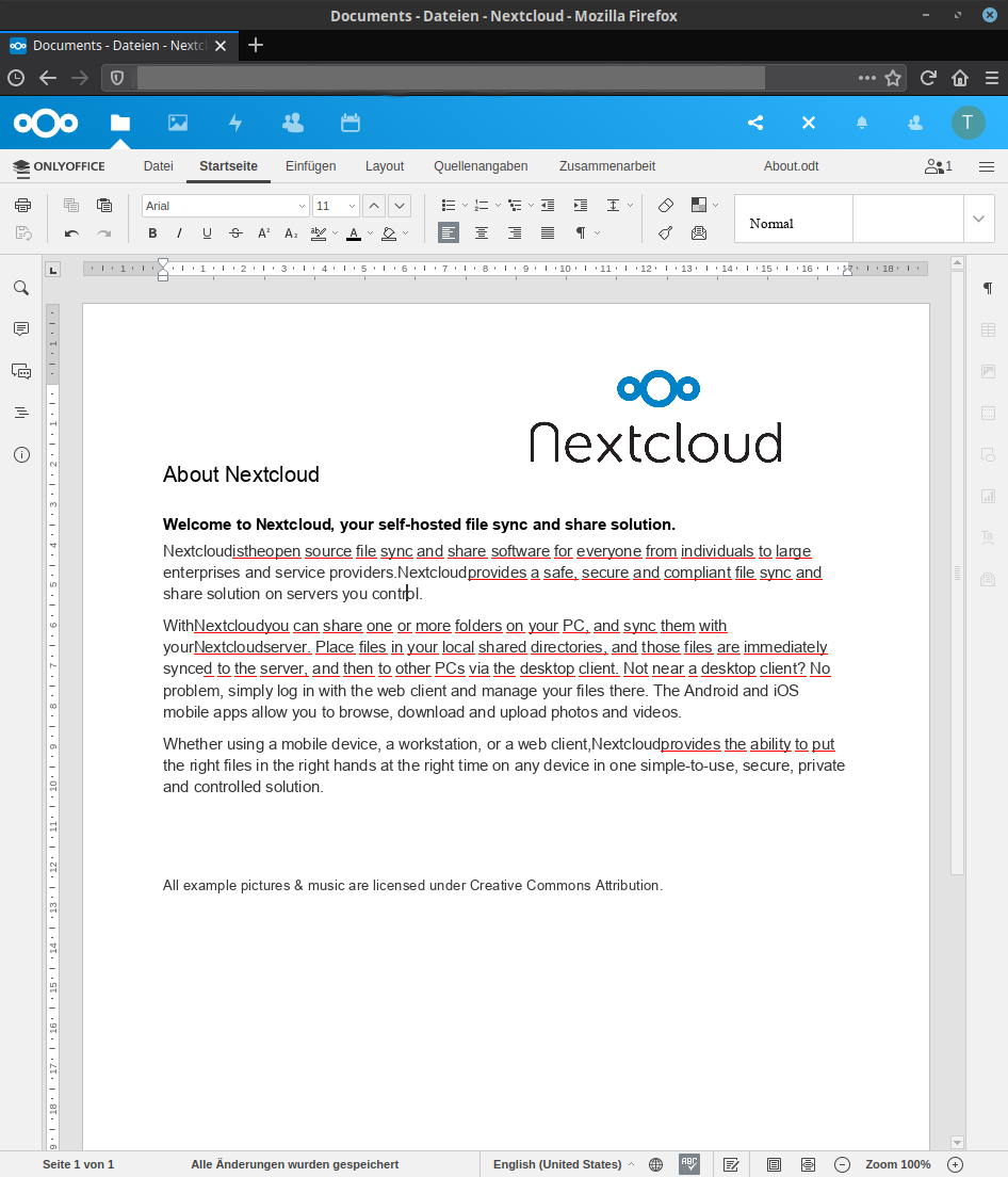 OnlyOffice im Browser, innerhalb von Nextcloud